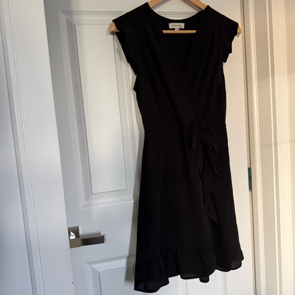 Monteau Black Ruffle Midi Dress